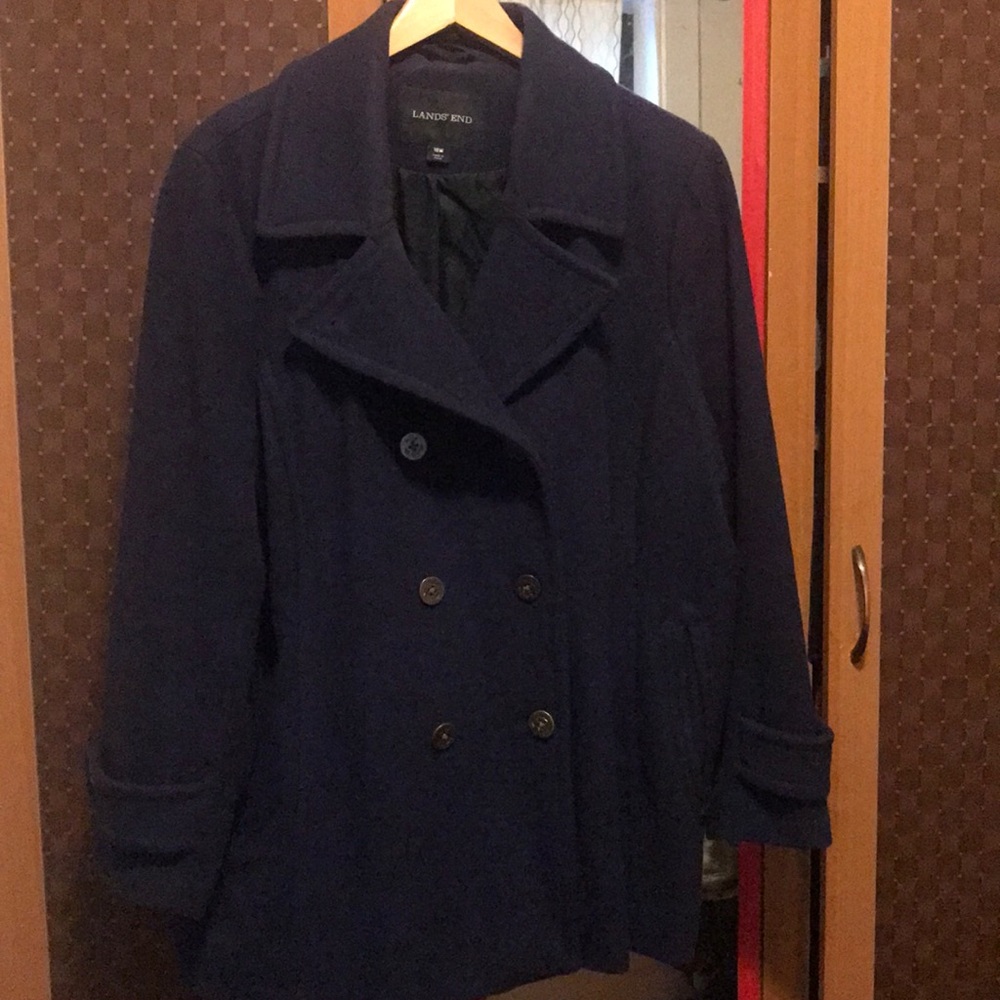 Women’s Land’s End Blue Wool-Blend Pea Coat